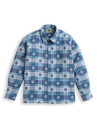 Blue Grey Ice Flakes Check Pattern Cotton Full Sleeve Shirt