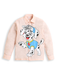 Pink Full Sleeve Collar Neck Dog Print Cotton shirt