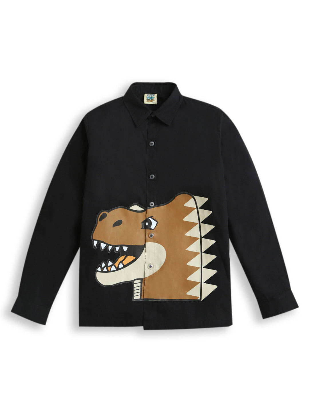 Black Dinosaur Full Sleeve Collar Neck Cotton Shirt