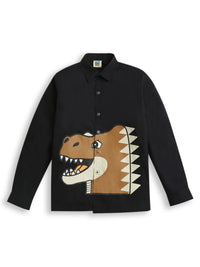 Black Dinosaur Full Sleeve Collar Neck Cotton Shirt