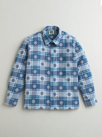 Blue Grey Ice Flakes Check Pattern Cotton Full Sleeve Shirt