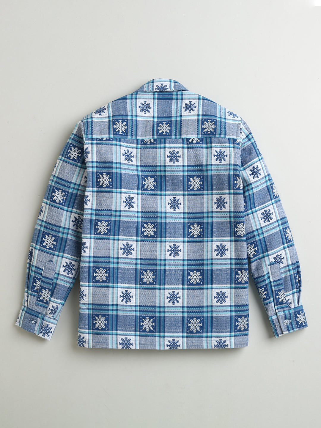 Blue Grey Ice Flakes Check Pattern Cotton Full Sleeve Shirt