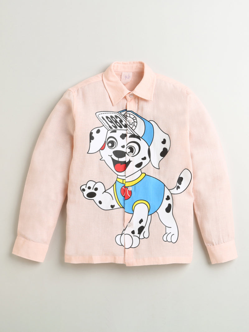 Pink Full Sleeve Collar Neck Dog Print Cotton shirt