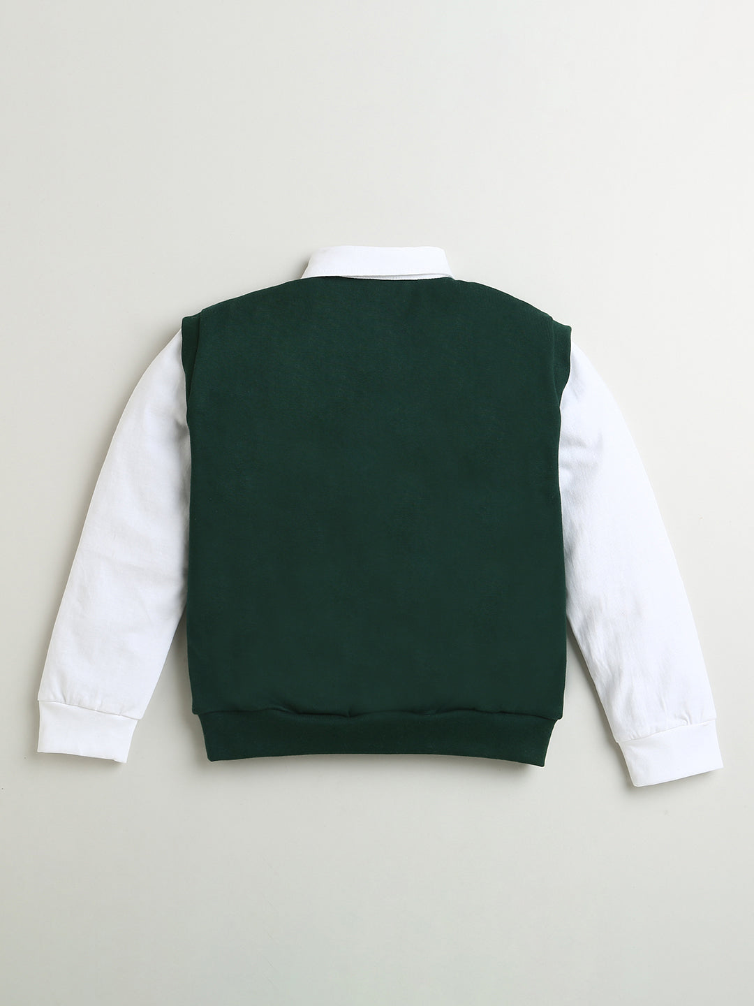 Green & White Collar Neck Full Sleeve Cotton Sweatshirt