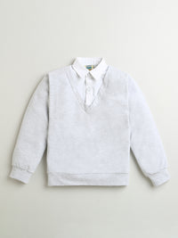 Grey & White Collar Neck Full Sleeve Cotton Sweatshirt