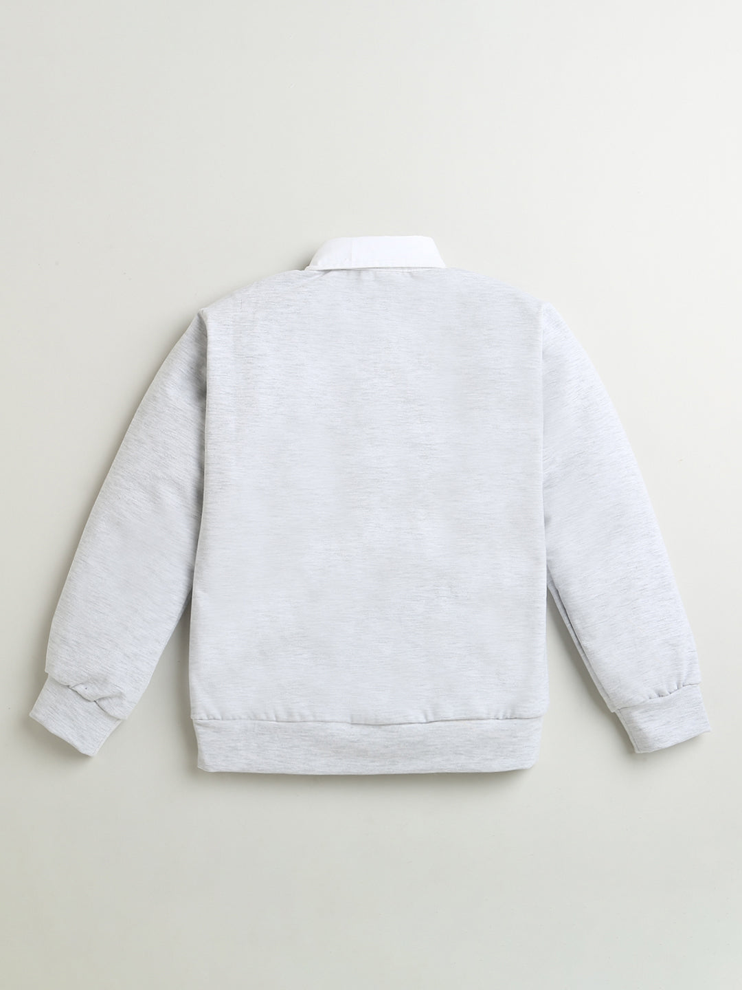 Grey & White Collar Neck Full Sleeve Cotton Sweatshirt