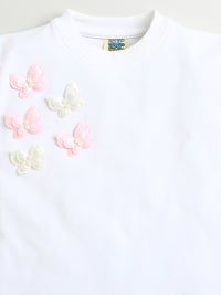 White Full Sleeve Cotton Sweatshirt with Beautiful Butterflies