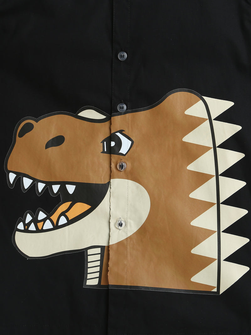 Black Dinosaur Full Sleeve Collar Neck Cotton Shirt