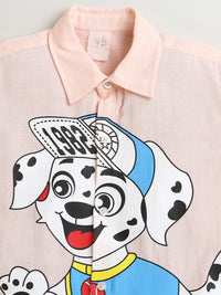 Pink Full Sleeve Collar Neck Dog Print Cotton shirt