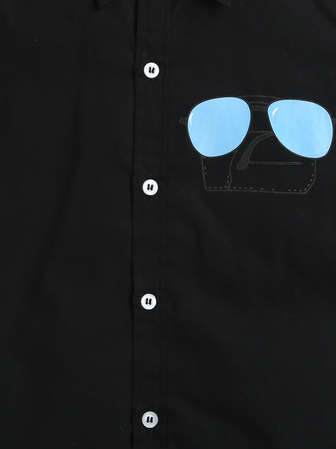 Black Shirt With Blue Sunglasses Print Full Sleeve Cotton Shirt