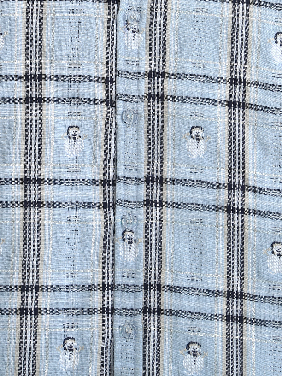 Sky Blue & Grey Check Snowman Checkered Pattern Cotton Half Sleeve Shirt