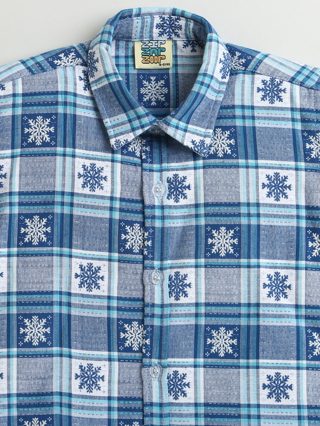 Blue Grey Ice Flakes Check Pattern Cotton Full Sleeve Shirt