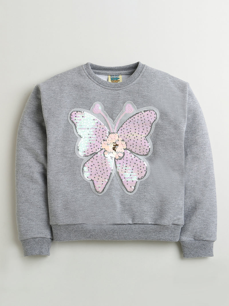 Grey Sequinned Butterfly Sweatshirt with Red Black Check Pyjama Trousers