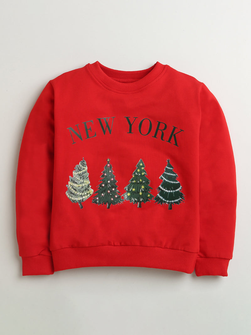 Red New York Print Sweatshirt with Santa Christmas Print Pant