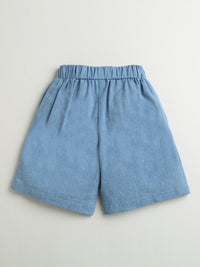 Blue Denim Heart Embroidered Shorts