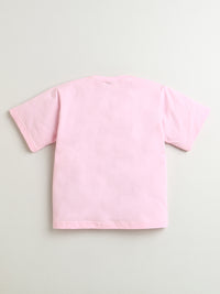 Pink Butterfly Patch Cotton T-shirt with White Flared Cotton Skirt