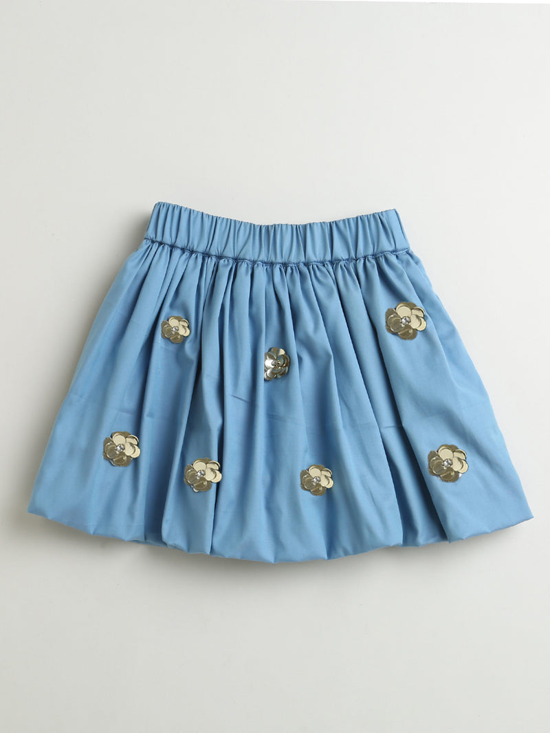 Blue Sequined Flower 100% Cotton Skirt