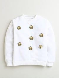 White Sequined Sweatshirt with Blue Flared Skirt