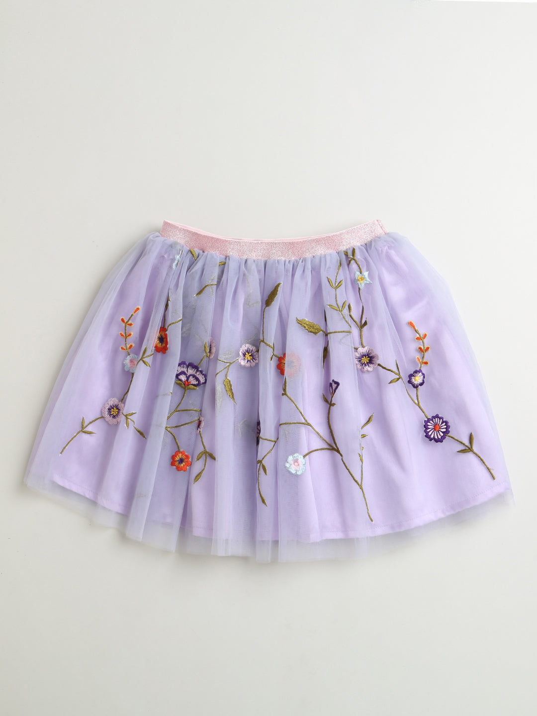 Lilac Embroidered Flared Skirt