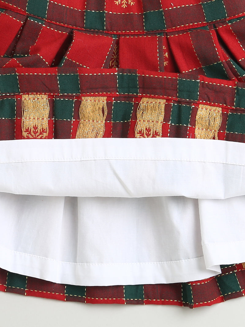 Red Green Checks Cotton Skirt