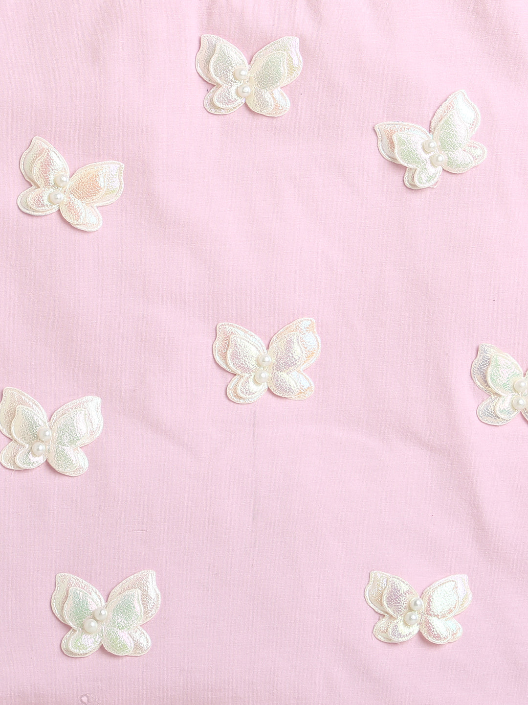 Pink Butterfly Patch Cotton T-shirt with White Flared Cotton Skirt