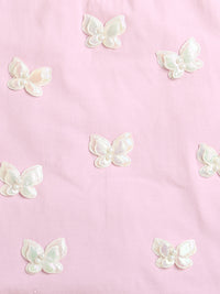 Pink Butterfly Patch Cotton T-shirt with White Flared Cotton Skirt