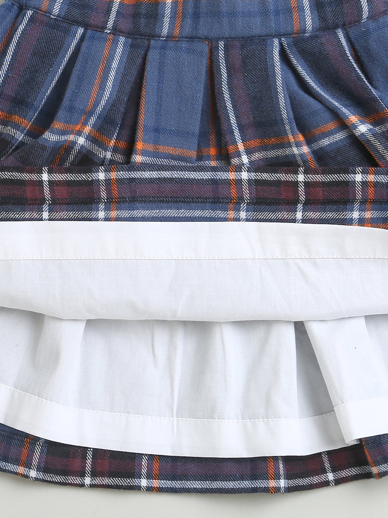 Grey Butterfly Patch Sweatshirt & Blue Checks Skirt