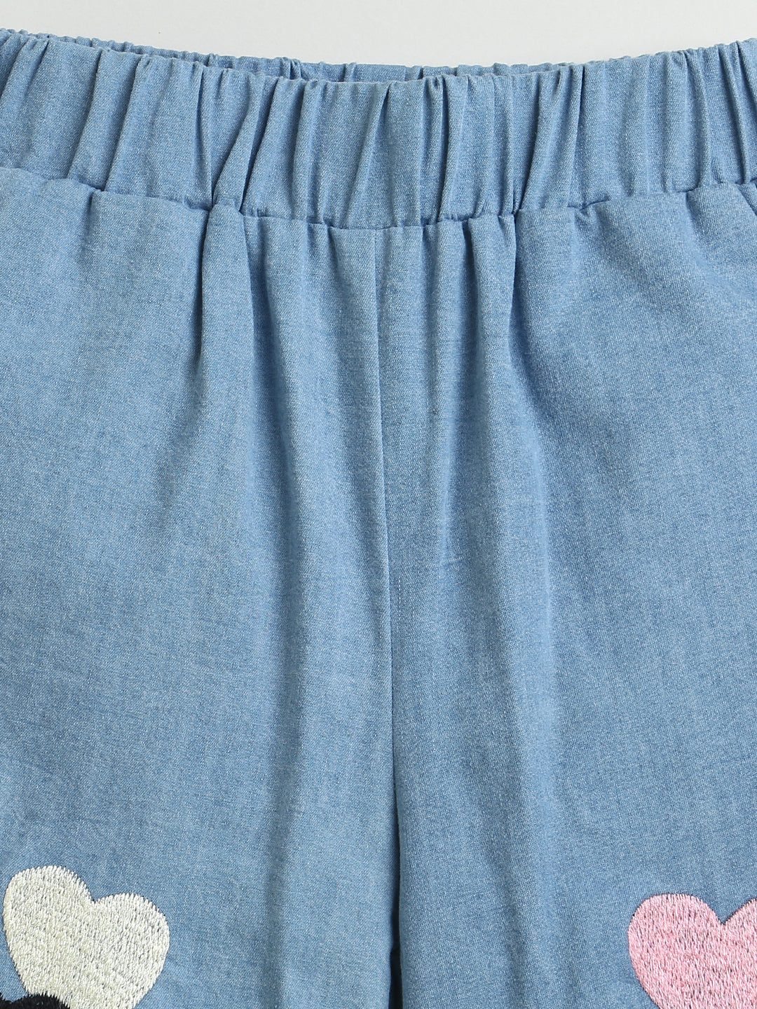 Blue Denim Heart Embroidered Shorts