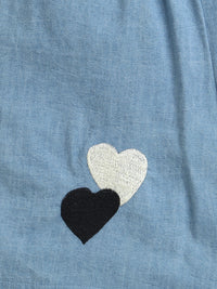 Blue Denim Heart Embroidered Shorts