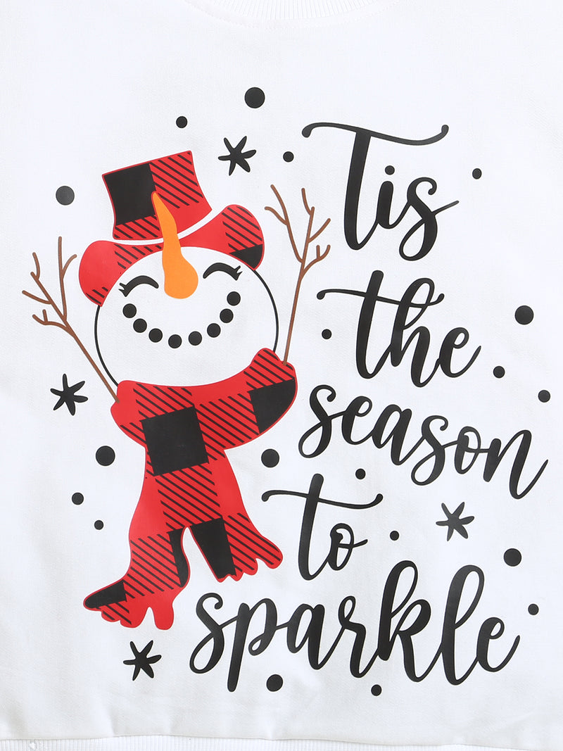 White Snowman Print Sweatshirt with Christmas Print Red Pyjama Pant