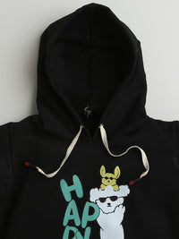 Black Happy Print Full Sleeve Hoodie