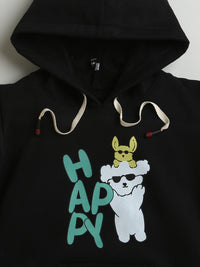 Black Happy Print Full Sleeve Hoodie