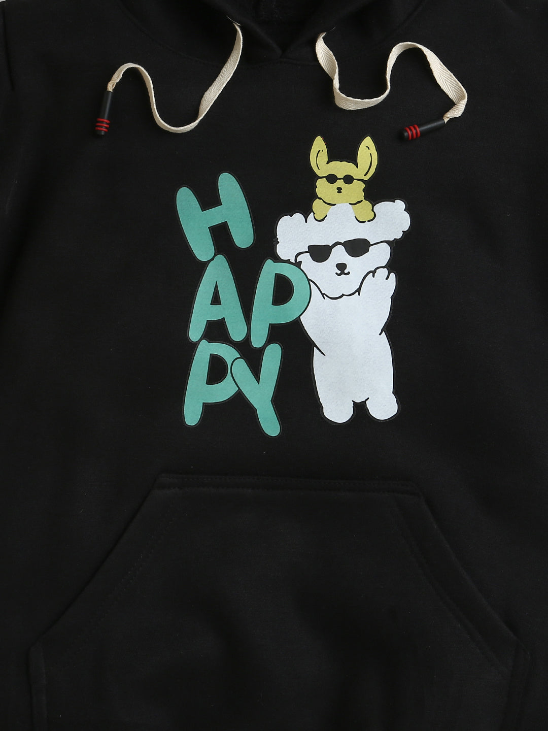 Black Happy Print Full Sleeve Hoodie