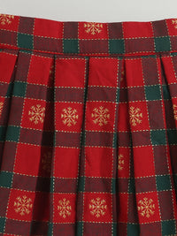 Red Magical Tree Print Cotton Sweatshirt with Red-Green Check Cotton Skirt