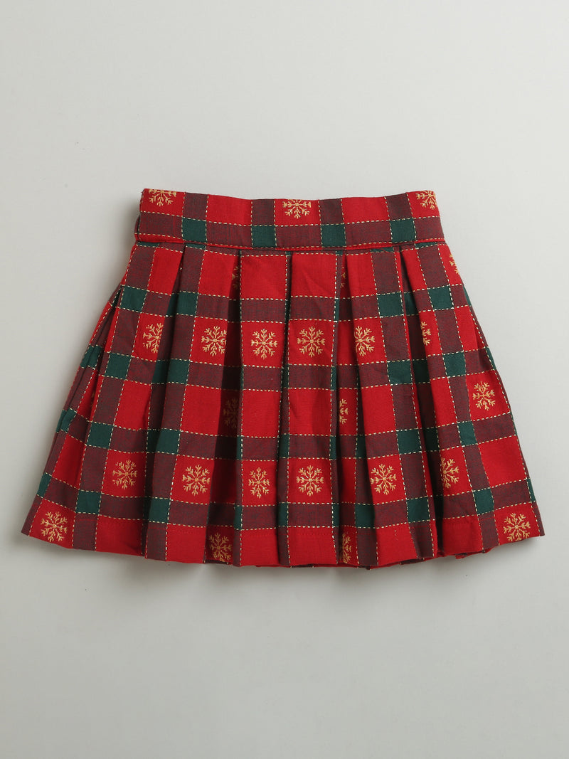 Red Green Checks Cotton Skirt