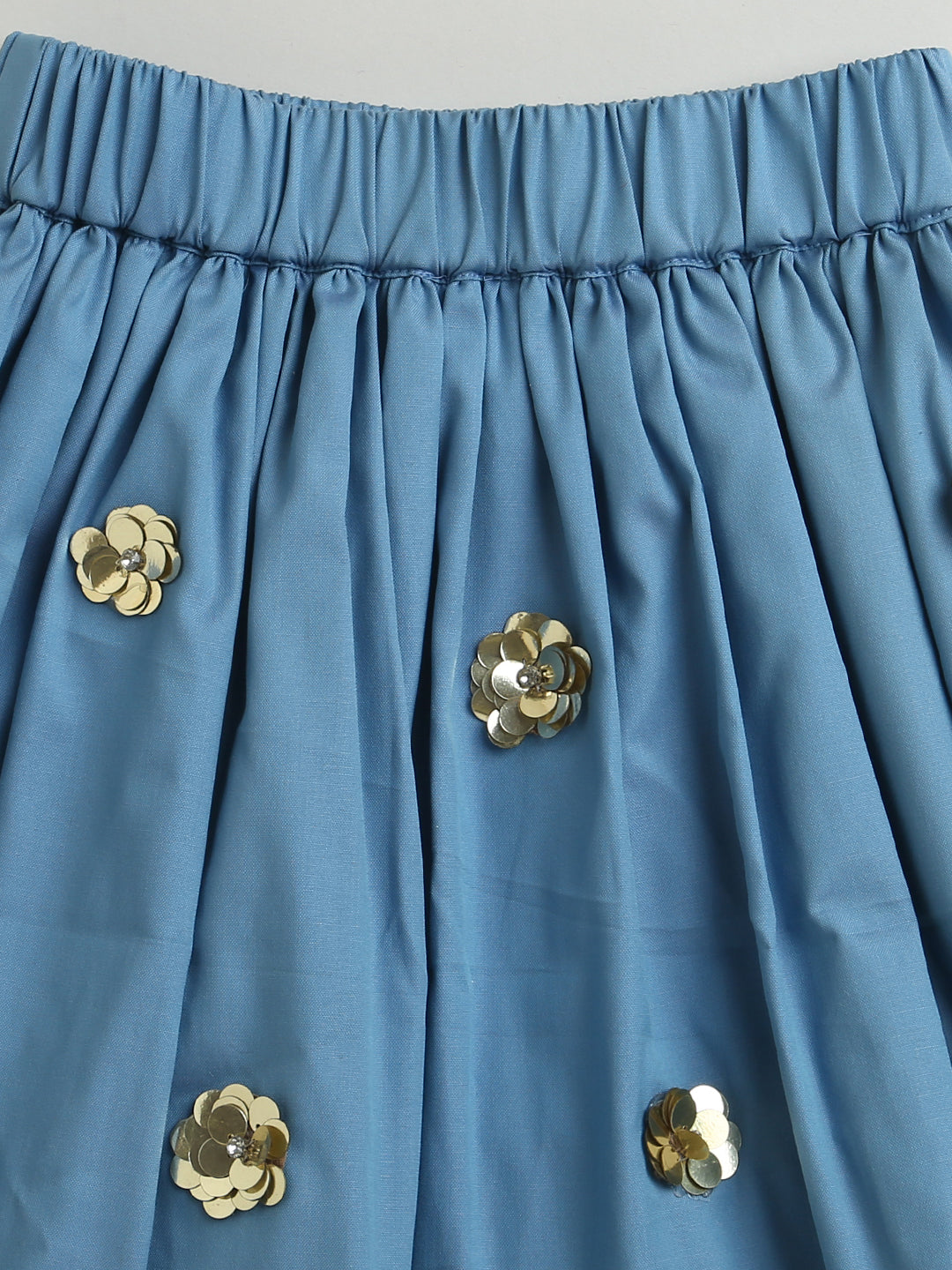 Blue Sequined Flower 100% Cotton Skirt