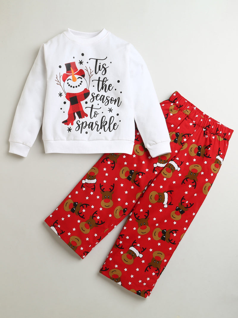 White Snowman Print Sweatshirt with Christmas Print Red Pyjama Pant