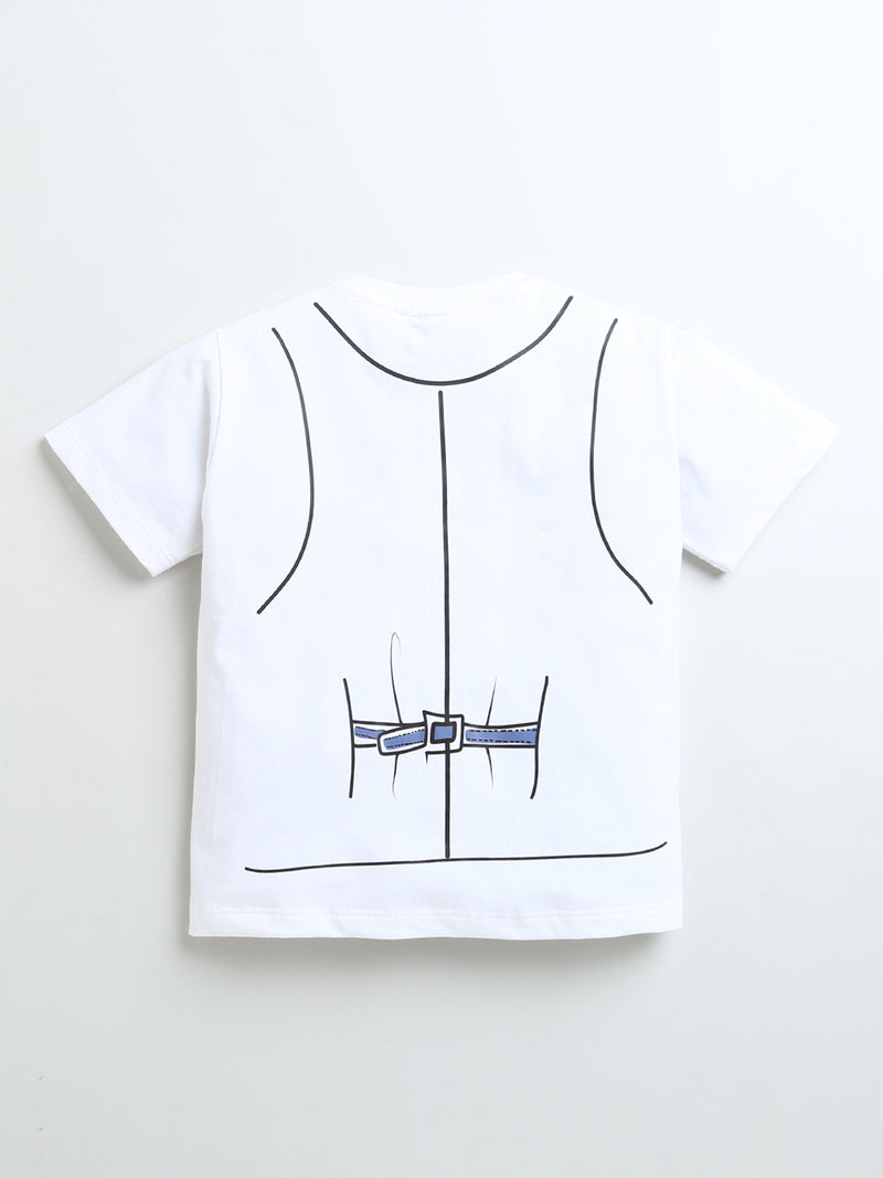 White Half Sleeve Both Side Print Boys T-shirt