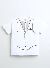 White Half Sleeve Both Side Print Boys T-shirt