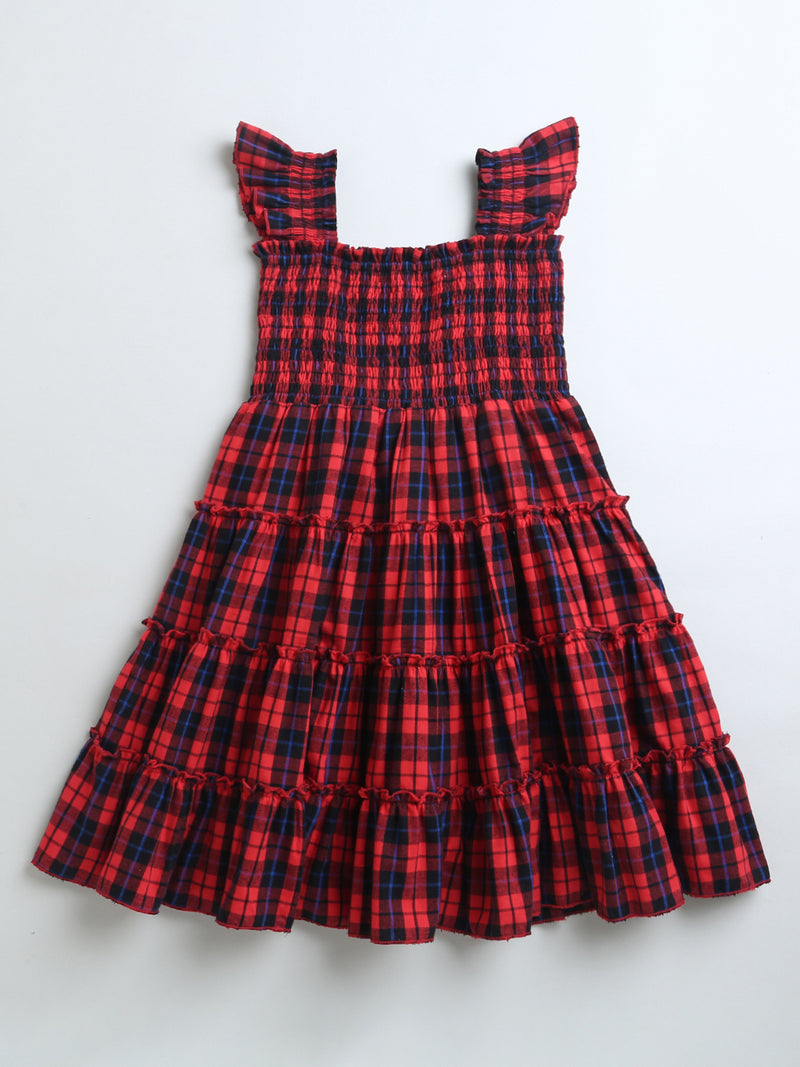 Red Black Checks Smock Girls Dress