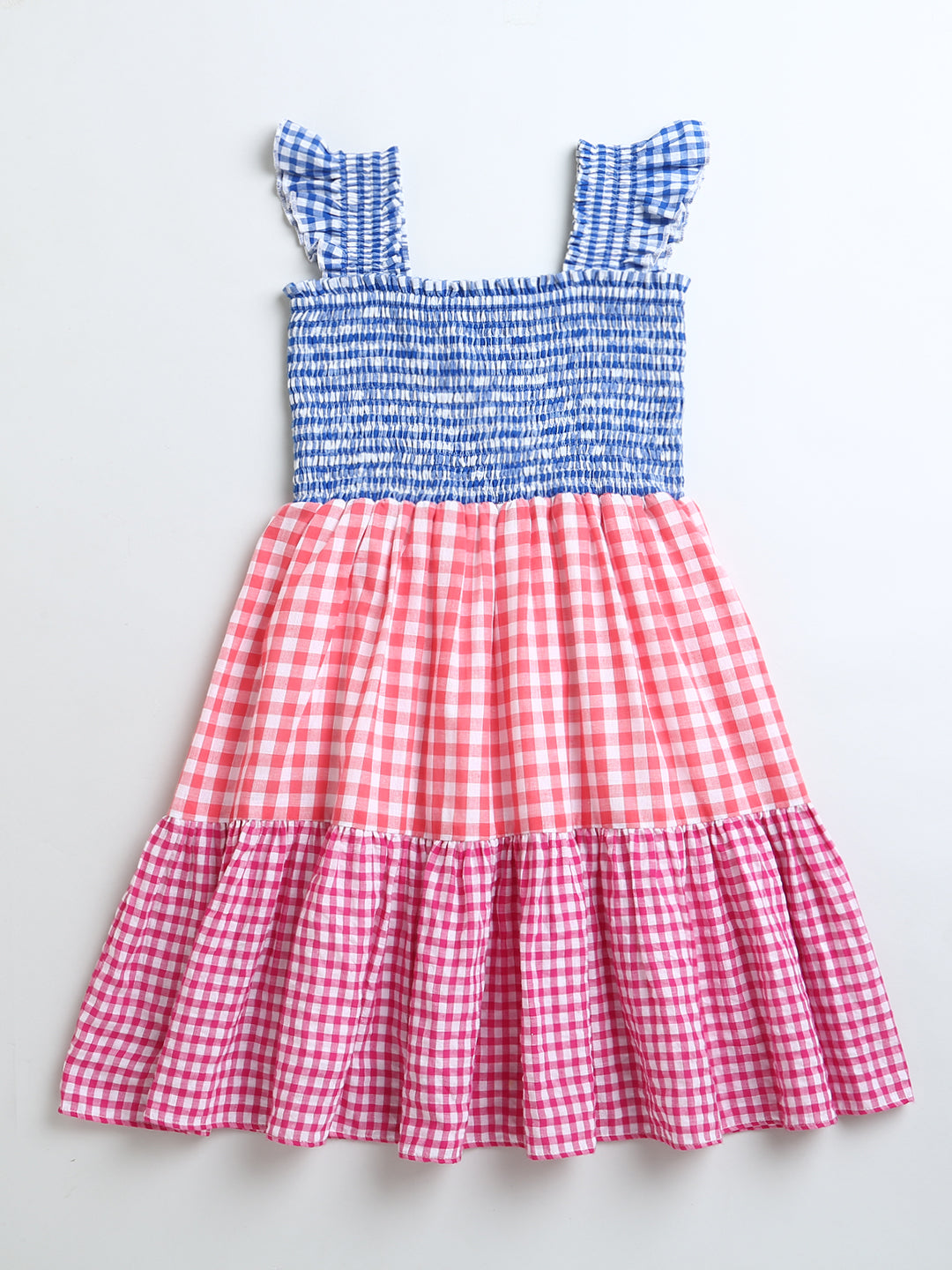 Pink Red Blue Smocked Sleeveless Girls Dress