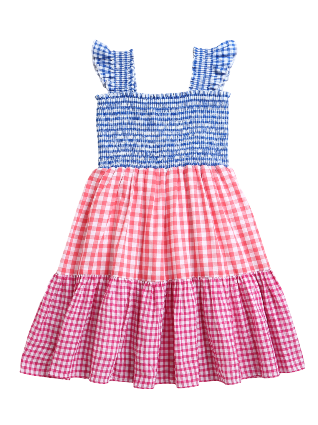 Pink Red Blue Smocked Sleeveless Girls Dress