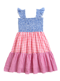 Pink Red Blue Smocked Sleeveless Girls Dress