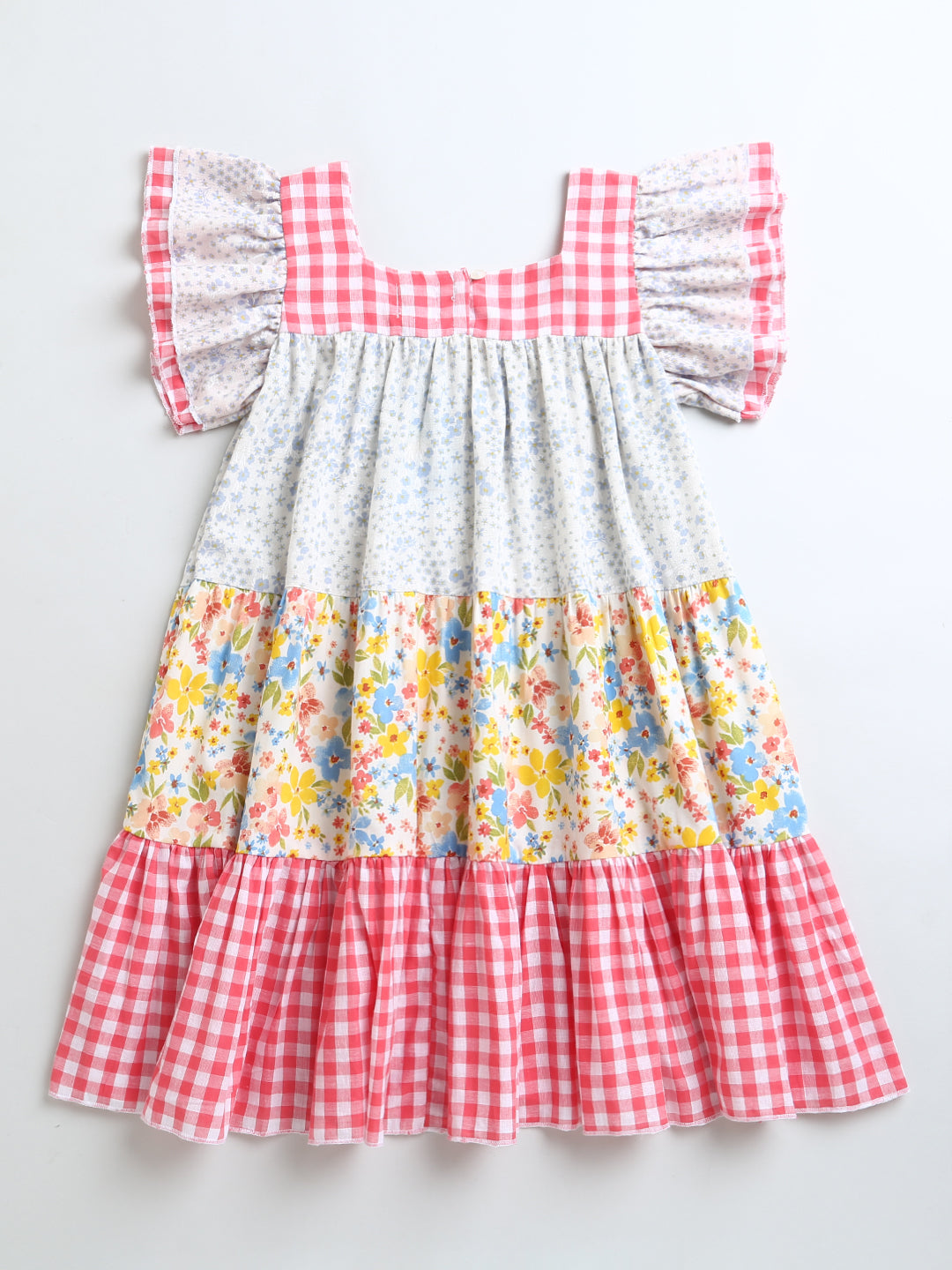 Floral & Check Frill Pattern Dress