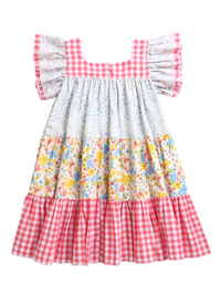 Floral & Check Frill Pattern Dress