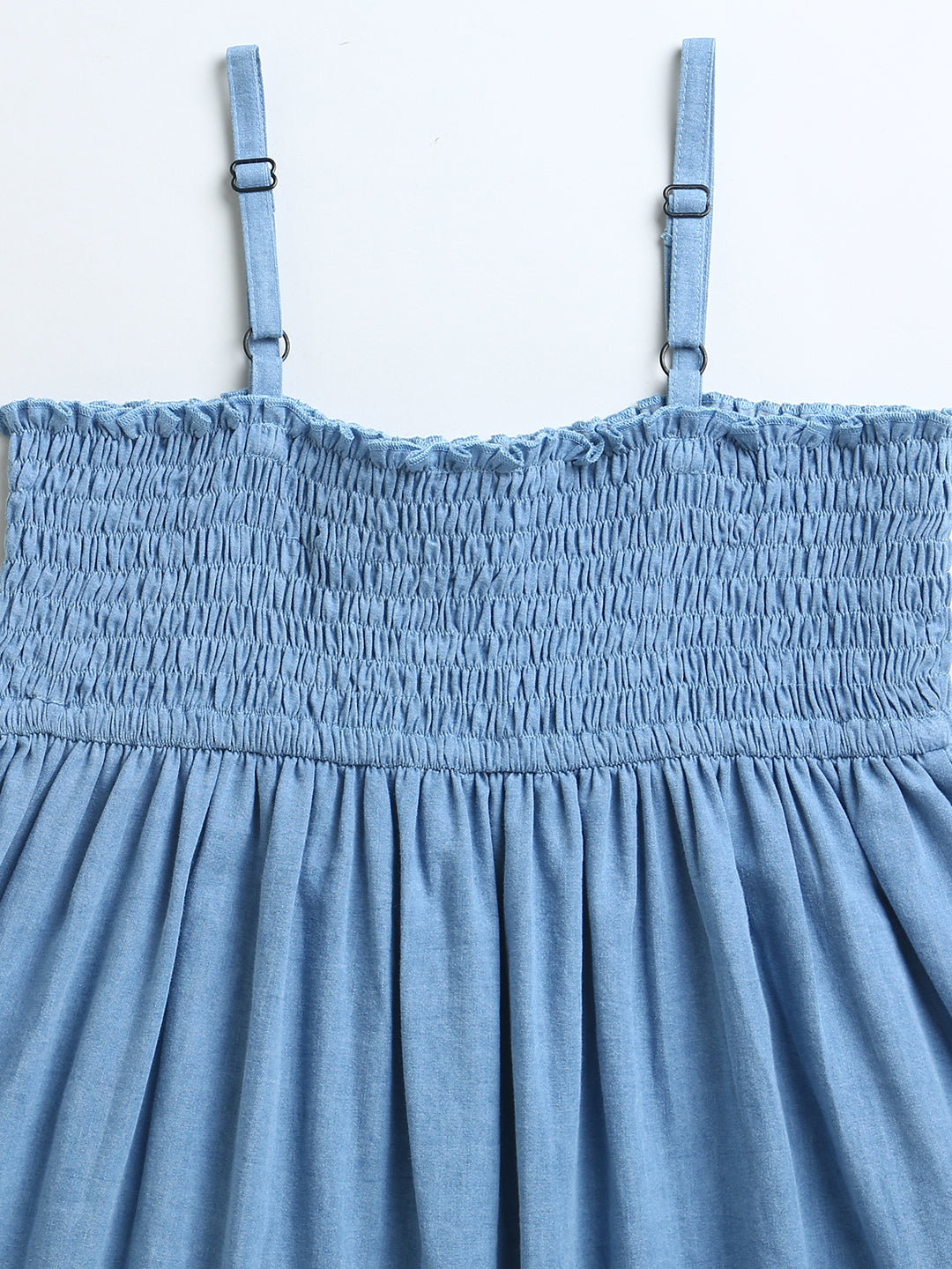 Blue Sleeveless Bottom Embroidery Dress