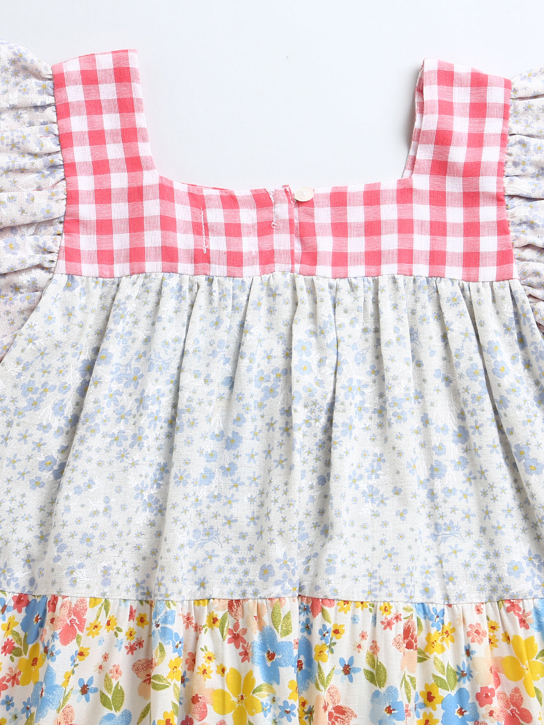 Floral & Check Frill Pattern Dress