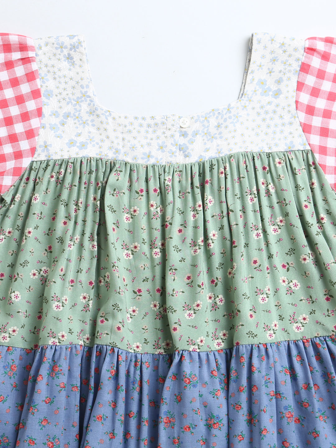 Green Blue White Summer Color Frill Short Sleeve Girls Dress