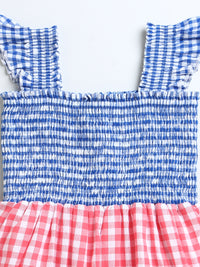 Pink Red Blue Smocked Sleeveless Girls Dress