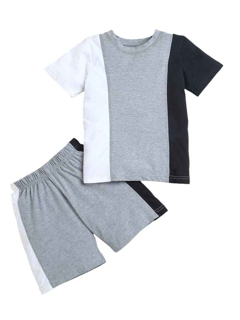 Grey White Black Half Sleeve T-shirt & Shorts Boys Co-ord Set